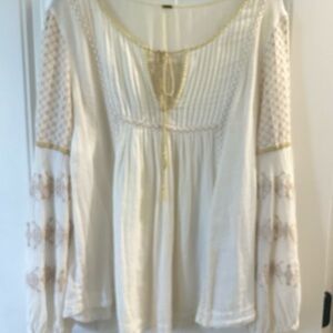 Free People Cream Smocked Bib Collar Blouse